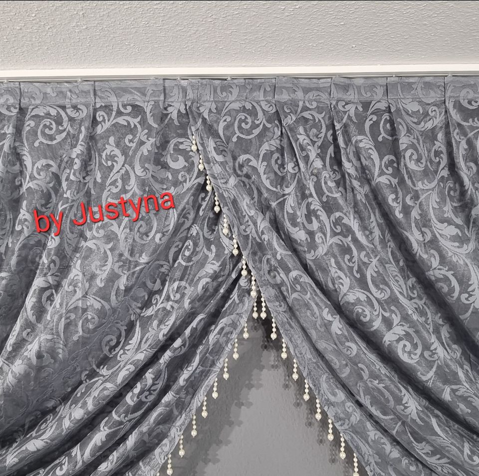 Grau Kruvaze Gardine Tüll Vorhang mit Perlen Falten Genäht Perde in Hannover