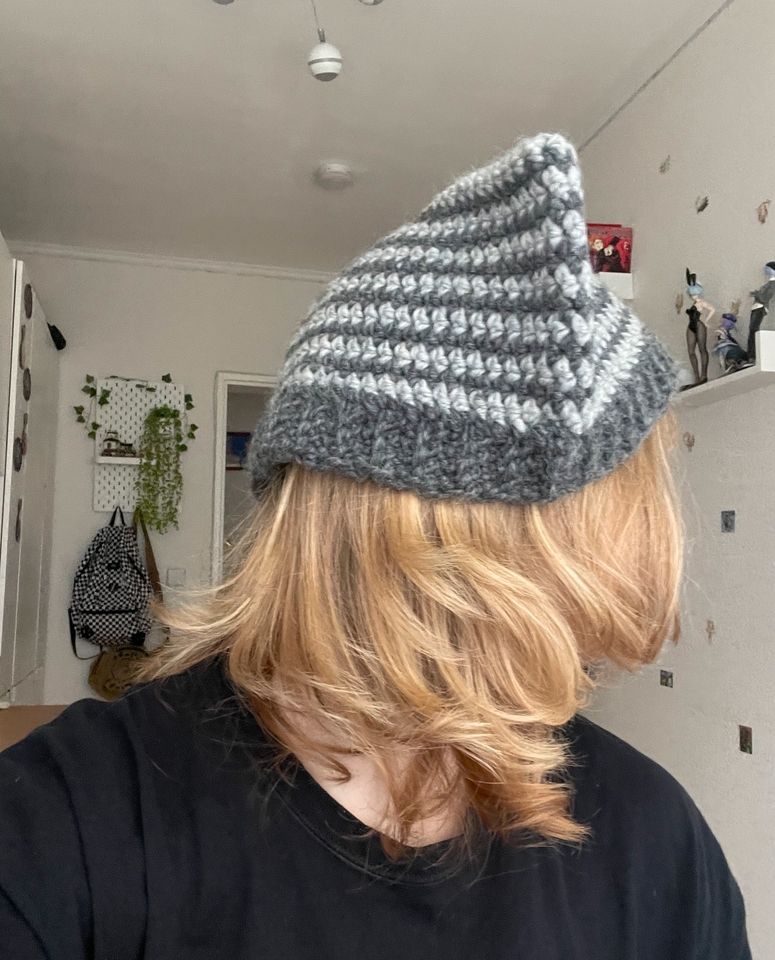 Katze Mütze beanie crochet Unisex Grau gehäkelt in Berlin