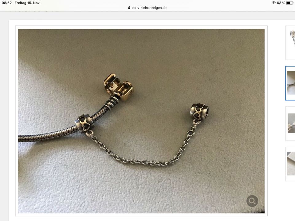 Pandora Sicherheitskettchen in Silber mit 14 Karat Gold Herzchen in Ochsenhausen