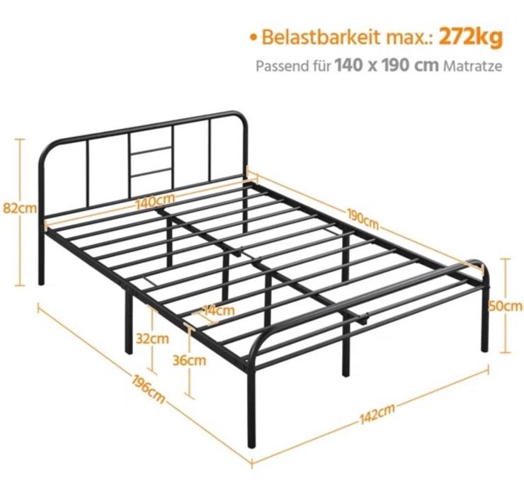 Metallbettgestell 135cm x 190cm ohne Matratze in Lohe-Föhrden