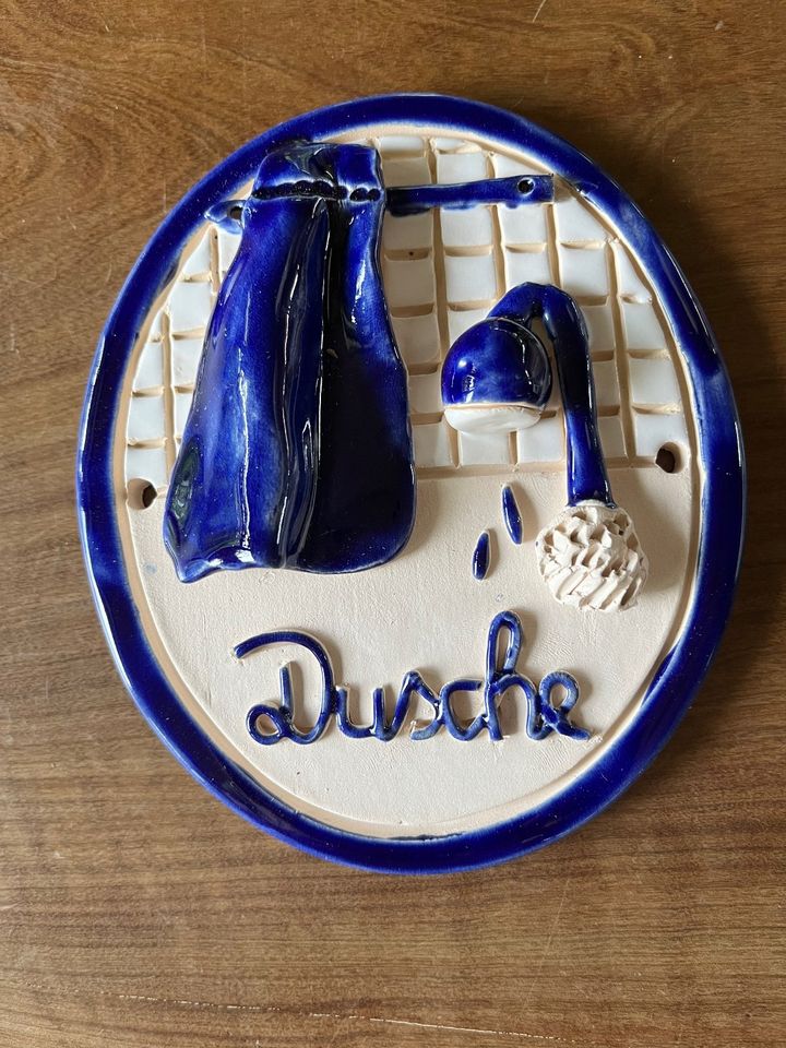 Türschild, Küche u. Dusche, Keramik, blau-natur in Hechingen