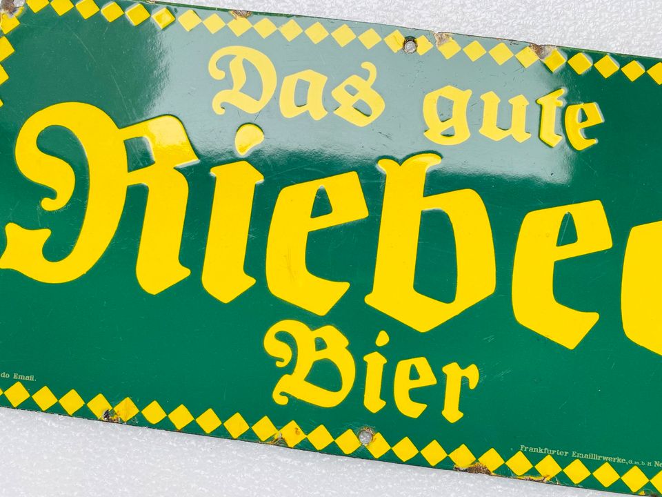 ‼️ EMAILSCHILD Das gute Riebeck Bier Emailleschild um 1930 in Schiffweiler