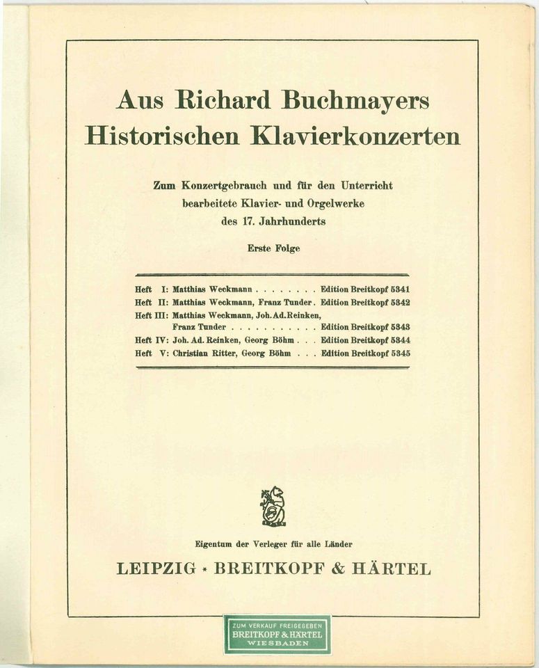 Buchmayer, Aus histor. Klavierkonzerten, Breitkopf 1923, Nr.5354 in Rain Lech