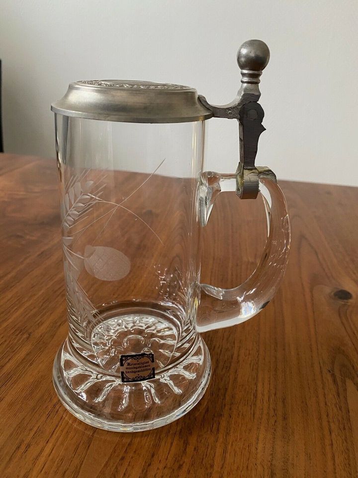 Vintage, Bierkrug aus Kristallglas mit Zinndeckel 17cm in Mülheim (Ruhr)