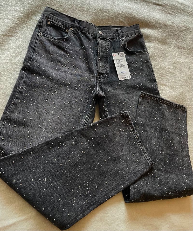 Zara Slim Fit Jeans G.38 Neu mit Etikett  Glitzerteile in Neuss