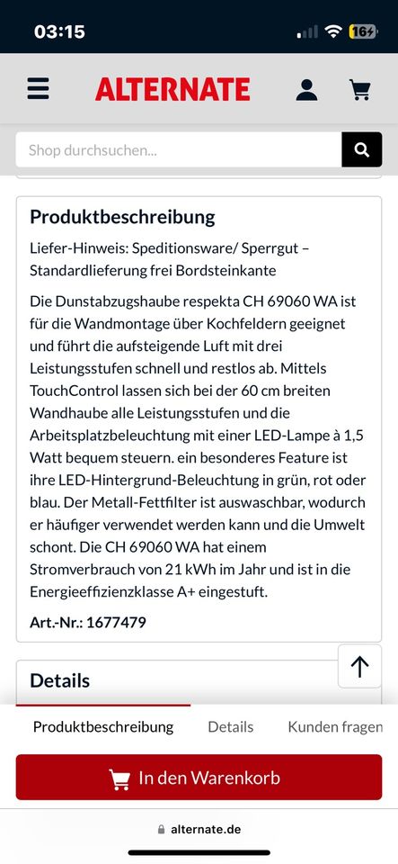 Respekta  Dunstabzugshaube CH 69060 WA+ in Bad Homburg