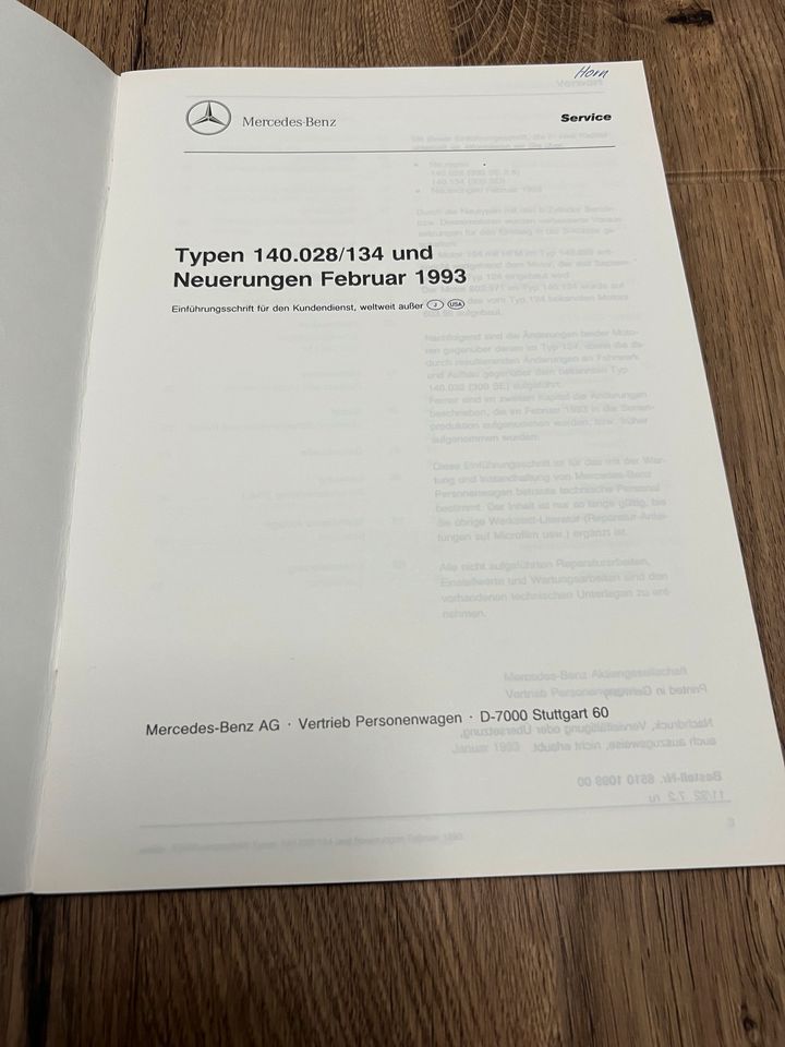 Mercedes Benz Werkstatthandbuch Neuerungen PKW W140 Februar 1993 in Murrhardt