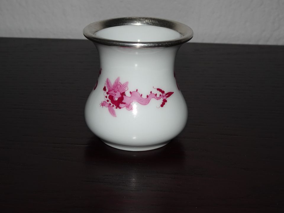 Meissen purpur Drache seltene alte Vase Silberrand 6 cm 1.Wahl in Hamburg