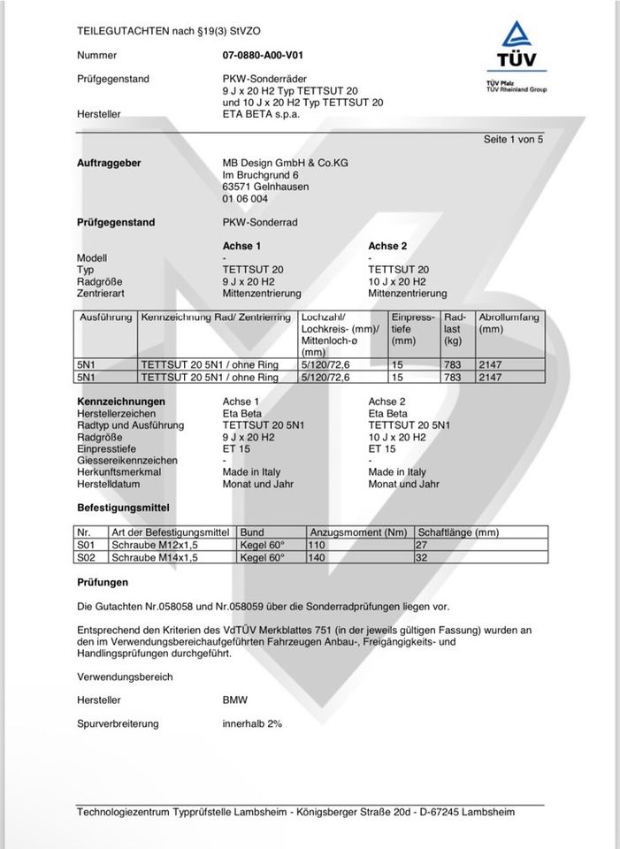 20 Zoll ETA Beta 5x120 5‘er 6er 7’er Reihe/ 128 Style in Hardegsen