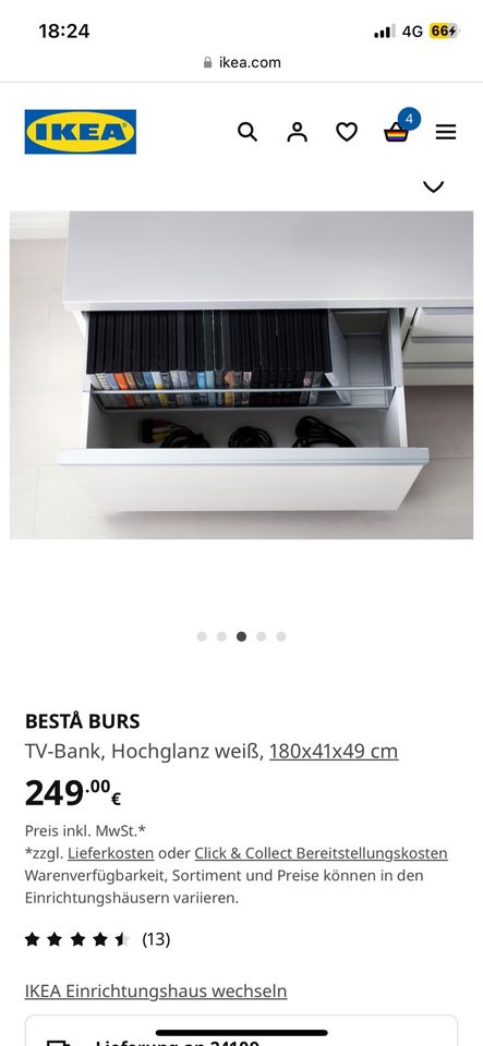 IKEA BESTA BURS TV-Bank weiß Kommode Regal Sideboard Hochglanz in Kiel