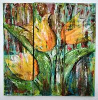 Modernes, abstraktes Acrylbild/ Dreiteiler :"Flowers". Original. Nordrhein-Westfalen - Dorsten Vorschau