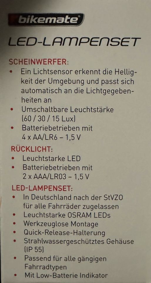 Neu Osram LED Fahrrad Lampe Vorne + Hinten 60 Lumen in Aachen