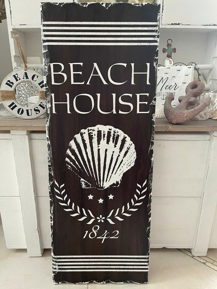 Beach-House Hamptons maritim Muscheln Holzschild Deko Bild shabby in Erbes-Büdesheim