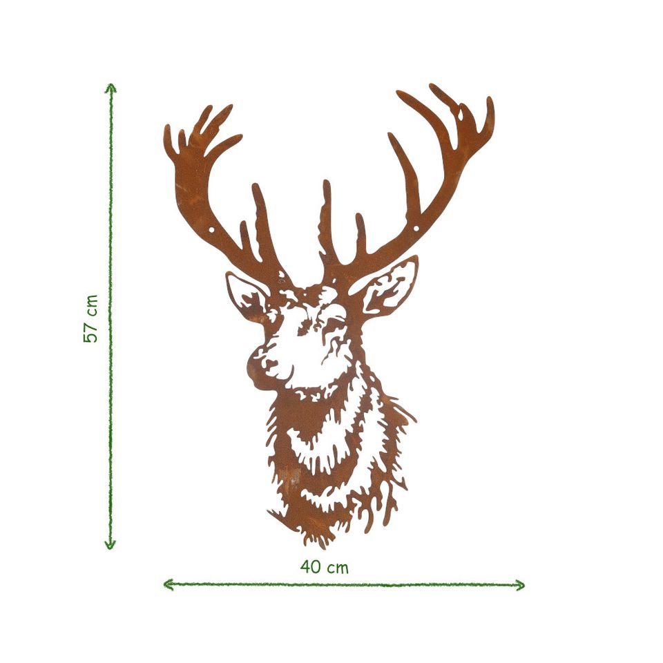 Wanddekoration Hirschkopf aus Metall mit Edelrost 40x57cm in Eime