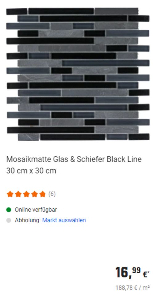 6x Mosaikmatte Glas & Schiefer Black Line 30cm x 30cm Versandfrei in Todenbüttel