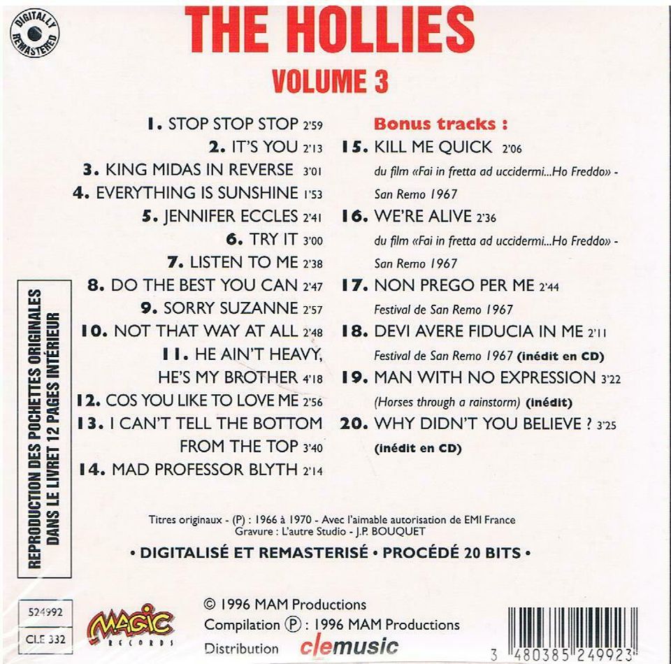 Hollies- 3 CD-French EP.Collection Vol.1-3+Bon.Tracks/OVP /je 15€ in Vienenburg