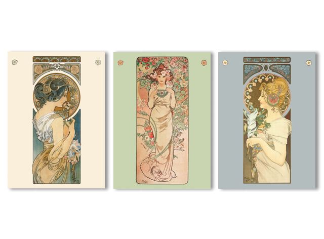 ✿ Karten-Set: Mucha - Feder, Rose, Primel ✿ Jugendstil, Art Deco in Stuttgart