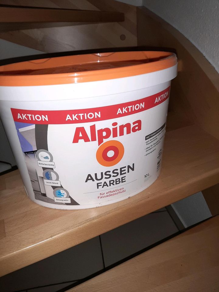Alpina Aussenfarbe,Farbe weiß,neu,10 Liter,5 Eimer,Außenfarbe in Lößnitz