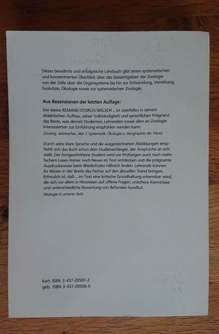 Kurzes Lehrbuch der Zoologie Volker Storch /Ulrich Welsch in Hügelsheim