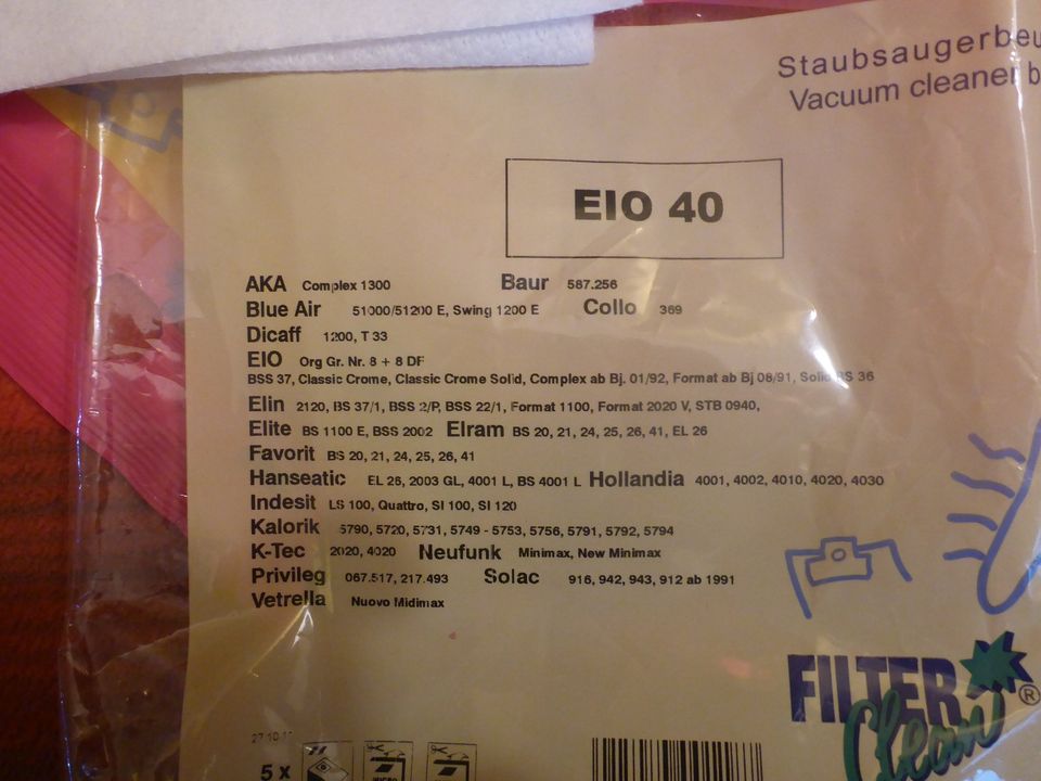 4 Staubsaugerbeutel EIO 40 in Dresden - Neustadt | Staubsauger gebraucht  kaufen | eBay Kleinanzeigen ist jetzt Kleinanzeigen