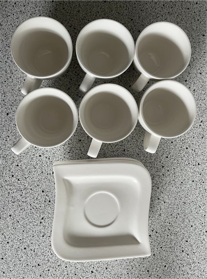 Kaffeetasse mit Untertasse 6er Set Porzellan weiß in Norderstedt