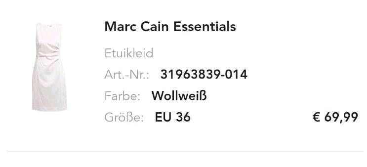 Standesamt Etuikleid Hochzeitskleid von  Marc Cain 36 in Lich