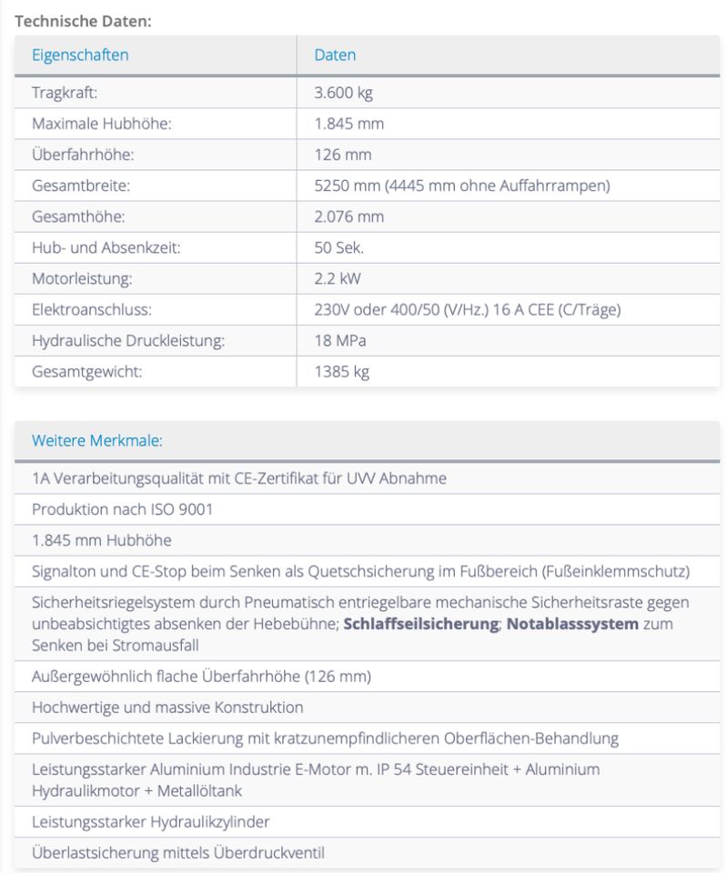 4 Säulen Doppelparkhebebühne 3.6t KFZ Krömer Germany ® FP35 in Hamburg