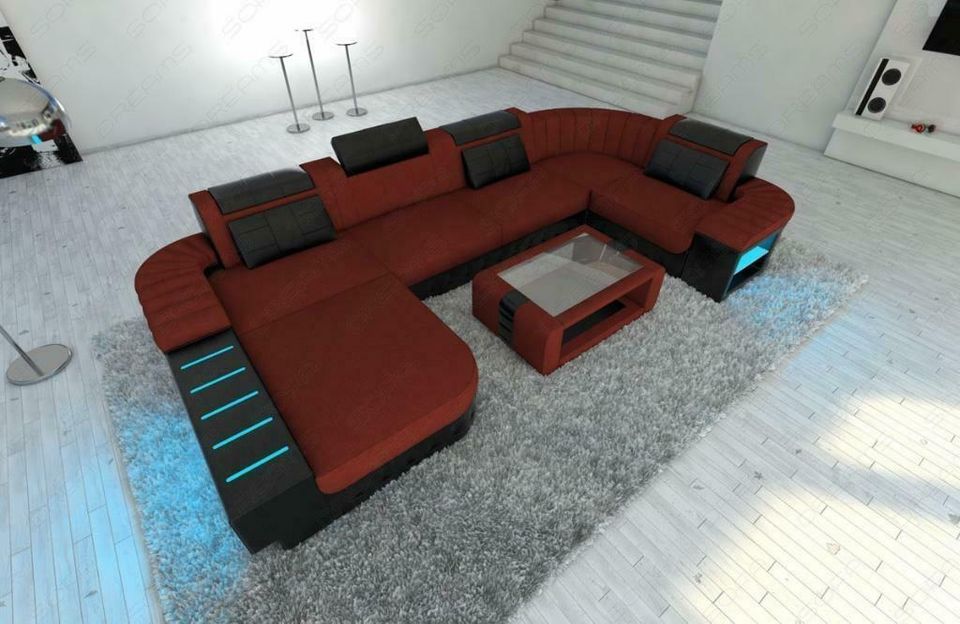 Wohnlandschaft Bellagio U Form Stoffsofa Couch mit Ottomane LED in Berlin