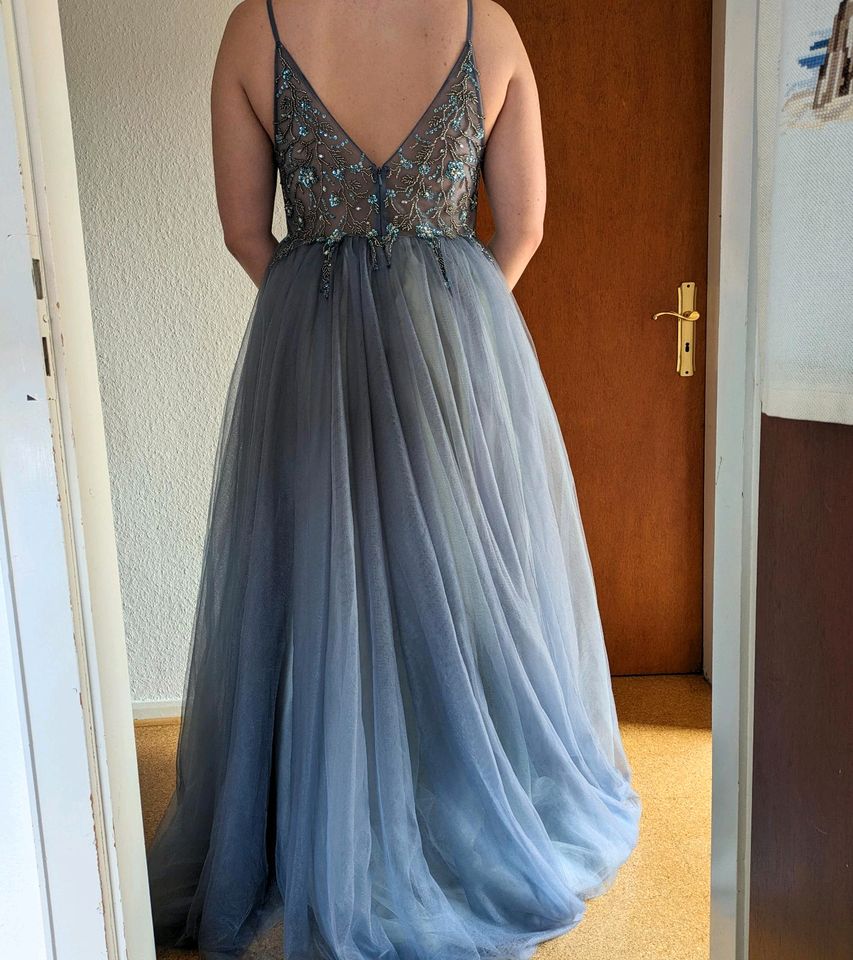 Abendkleid/Abiballkleid blau mit Schlitz und Strass L/42 in Nienburg (Weser)