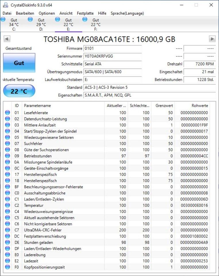 5x Toshiba SATA 16TB Festplatten (MG08ACA16TE) je Stück 200 € VB in Berlin