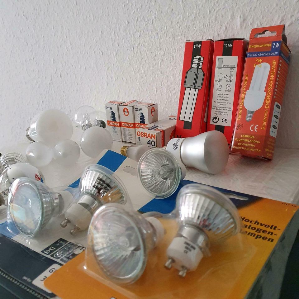 25 verschiedene Leuchtmittel E14  E27 GU10 Glühlampe Halogen LED in Hürth