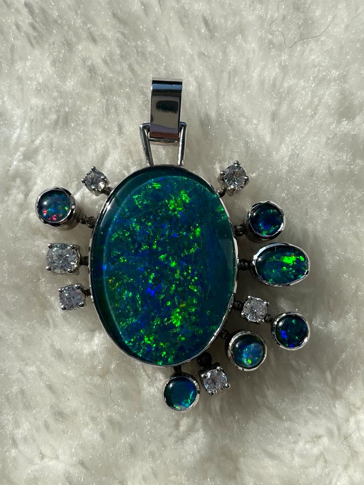 Gold weißgold Opal Zirkonia Anhänger Schmuck Kette Unikat in Troisdorf