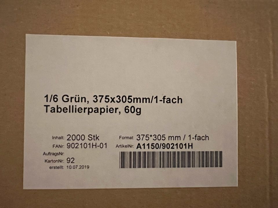 Endlospapier Tabellierpapier 1/6 Grün, 375 x 305 mm, 2.000 Stück in Grabenstätt