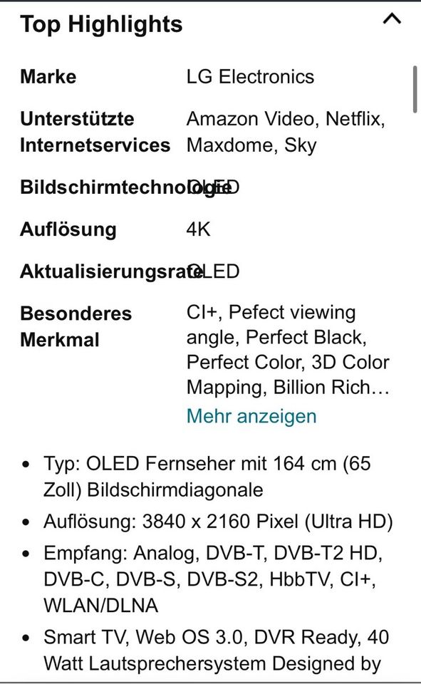 LG OLED 65 Zoll WebOS TV (144cm Breit) in Braunschweig