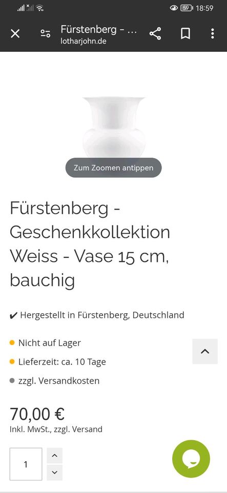 Vase Fürstenberg bauchig zu verkaufen in Falkensee