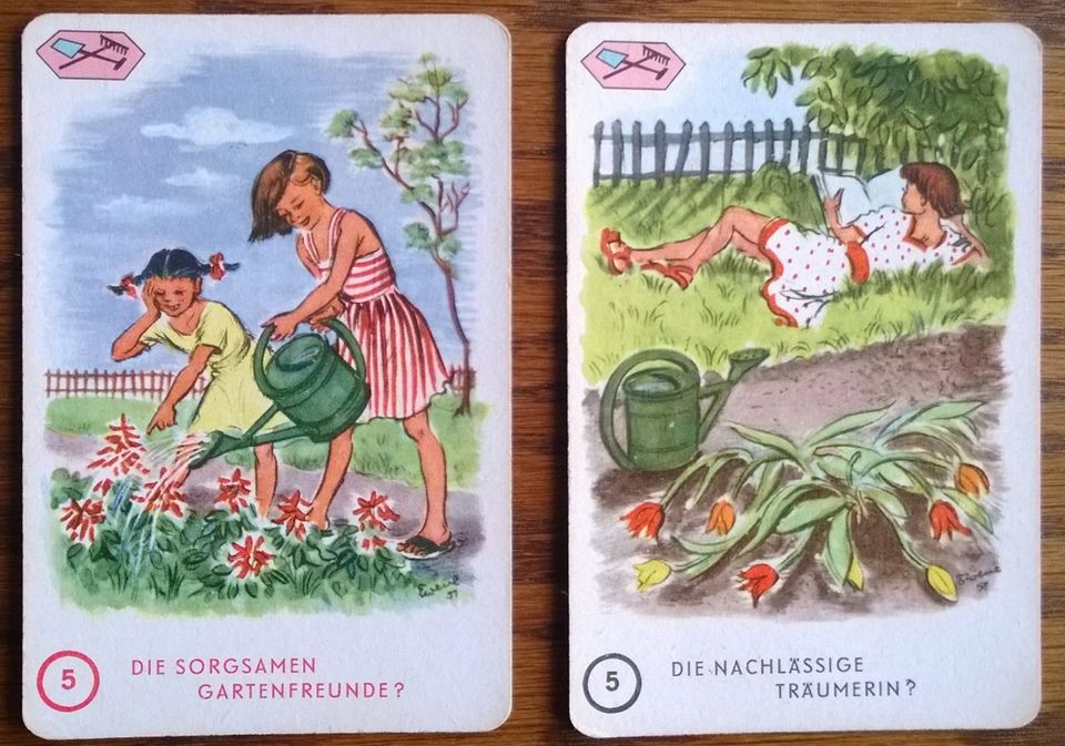 DDR-Kartenspiel (1950er Jahre) zur humorvollen Kindererziehung. in Zahna-Elster