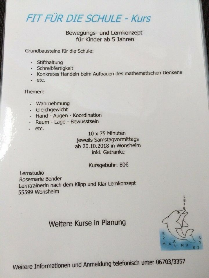 Für einen guten Start in der Schule - Kurs 10 x 75 Min. in Wonsheim