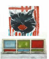 Original Bild Acryl Gemälde Katze Comic bunt Pop-Art modern Cat Nordrhein-Westfalen - Porta Westfalica Vorschau