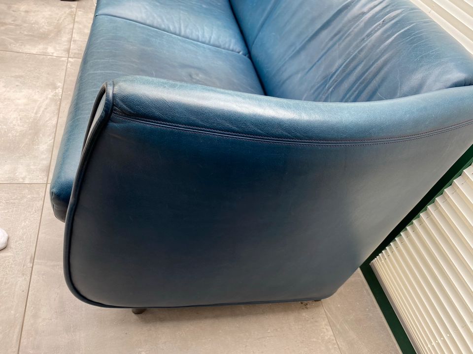 Couch Sofa Leder blau 3 Sitzer De Sede Schweizer Design in Hannover