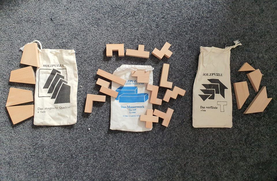 3 Holzpuzzle Denksport Rätselpuzzle Knobeln Tüfteln, vollständig in Landshut