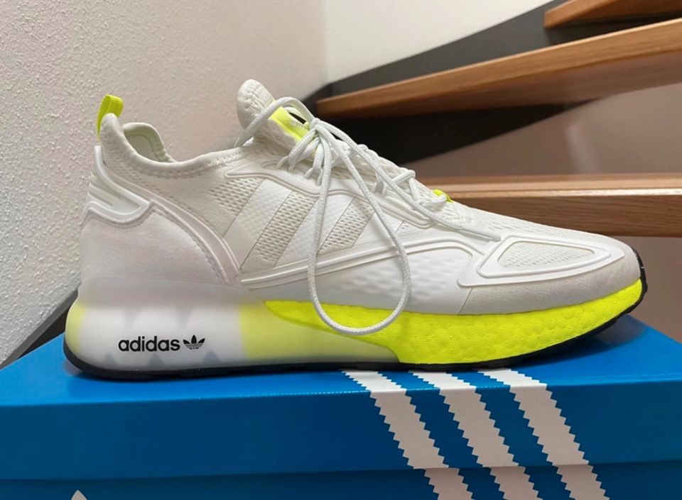 Adidas ZK 2K Boost Weiß/neon gelb Größe 12 bzw.46 2/3 in Wiesbaden