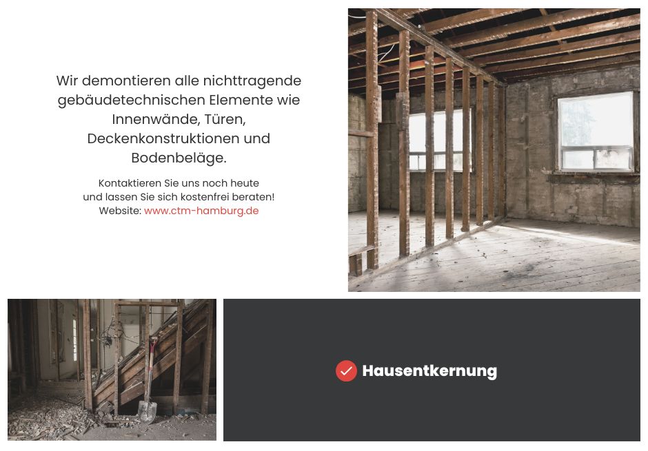 Entkernung | Hausentkernung | Haus entkernen lassen |  Beseitigung von Schadstoffen wie Asbest | Fachwerk sanieren | Fachwerksanierung | Abbruch | Rückbau | Abbruchunternehmen | Abbrucharbeiten | in Hamburg