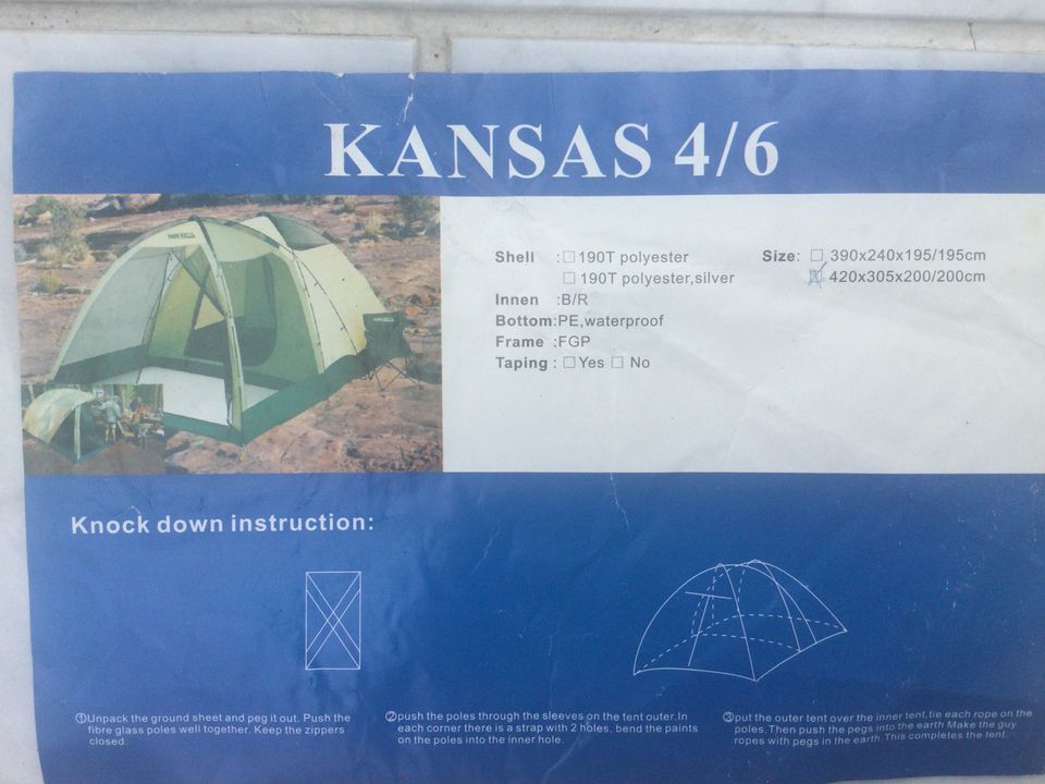 Camping Zelt Kansas 4/6 Personen / 420x305 cm  Höhe 200 cm in Rottenburg a.d.Laaber