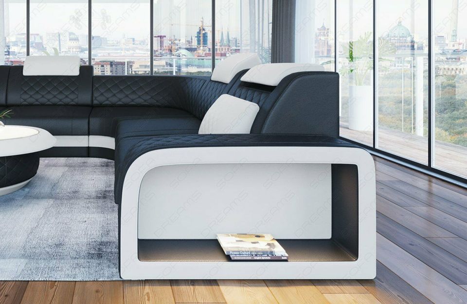 Luxus Ecksofa Foggia Leder L Form USB LED Sofa Designer Couch in Berlin