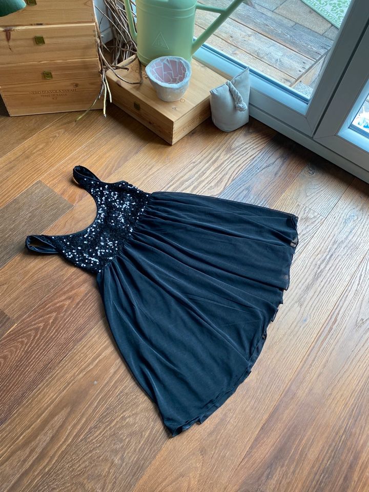 Kleid schwarz Mini Pailletten Chiffon Glitzer Abendkleid in Fürth