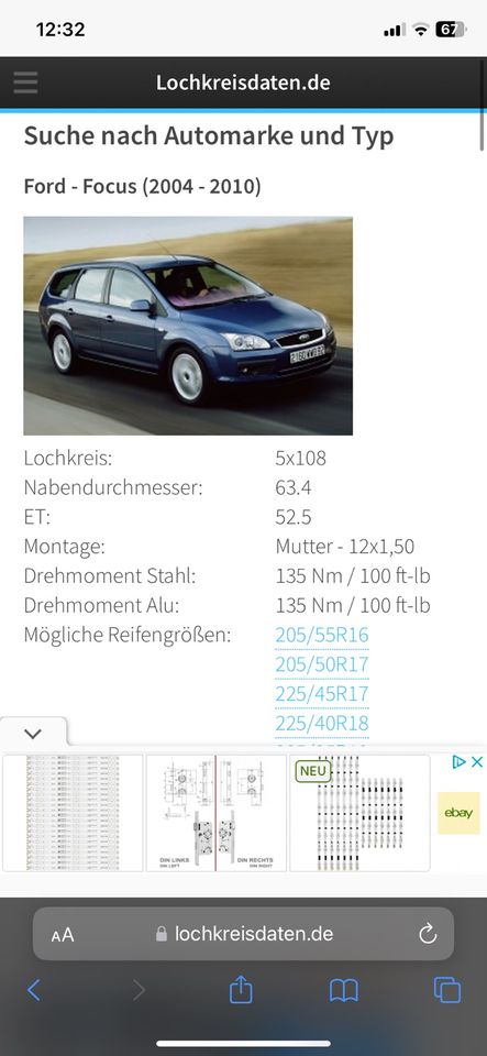 Räder, Felgen, Reifen, Ford Focus, lochkreis 5x108, 205/55 R16 in Hechingen