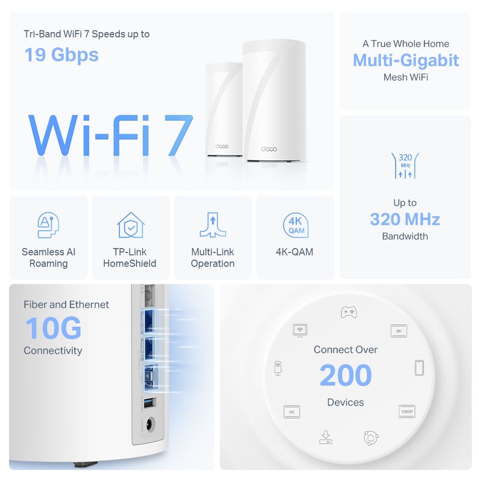TP-Link Deco BE85 Be19000 Tri-Band Whole Home Mesh Wi-Fi 7 System in Overath