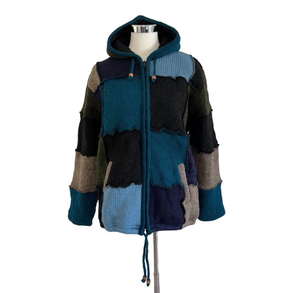 Wolljacke, Patchwork Strickjacke, Unisex Hippie Winterjacke Nepal in Weil im Schönbuch