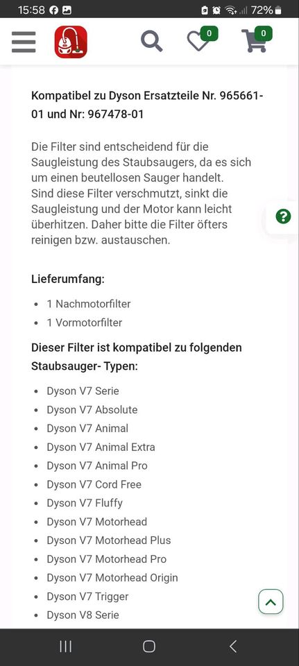 Filter Set für Dyson in Leichlingen