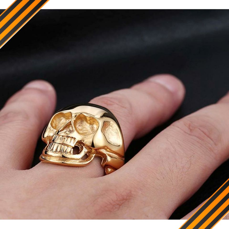 Skull Edelstahl Ring Totenkopf Siegelring gold NEU in Wiesbaden